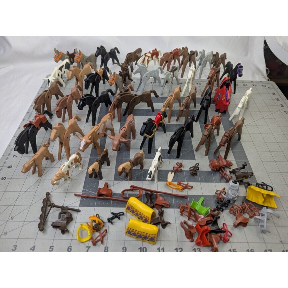 Playmobil Huge Lot of 40 Horses Cows Donkeys Saddles